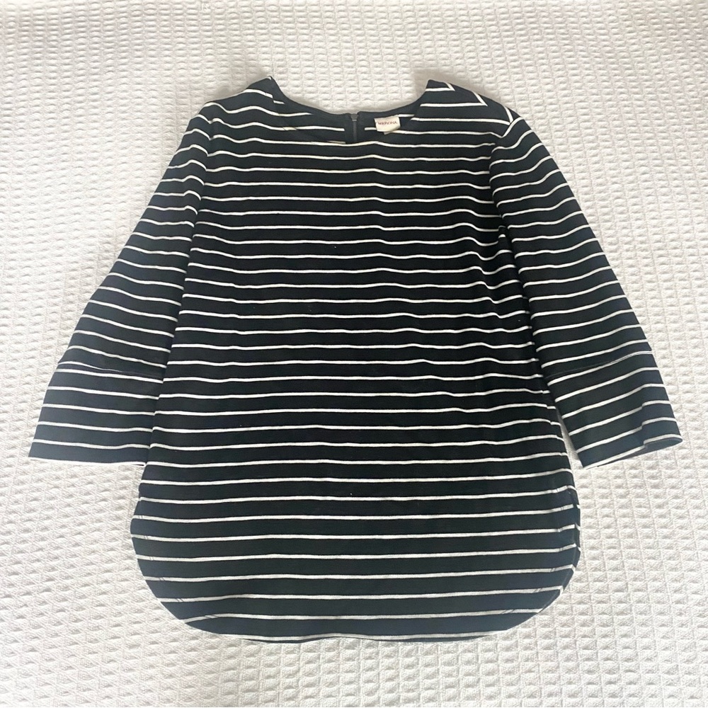 Merona Black and White Striped 3/4 sleeve Top Small